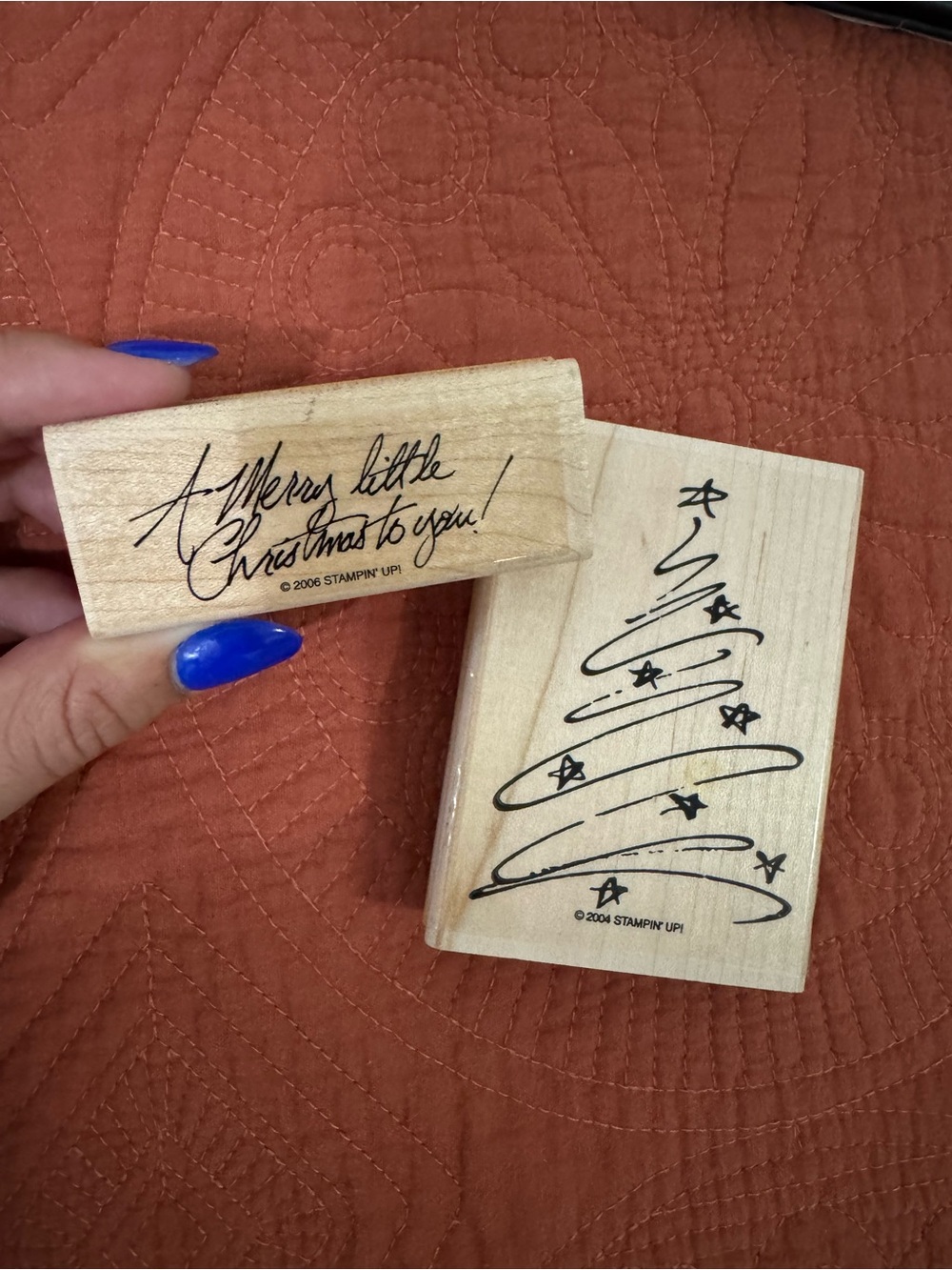 Stampin' Up! Vintage Wooden Holiday Stamp Set in Natural Wood with Black Imprint